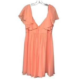 JJ House Special Occasion Dresses Coral Ruffled Pleated Chiffon V-Neck Plus 18W